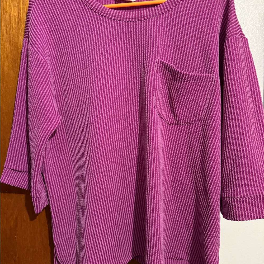 3 ANDREE BY UNIT Ribbed Tops in Magenta, tan and cream
